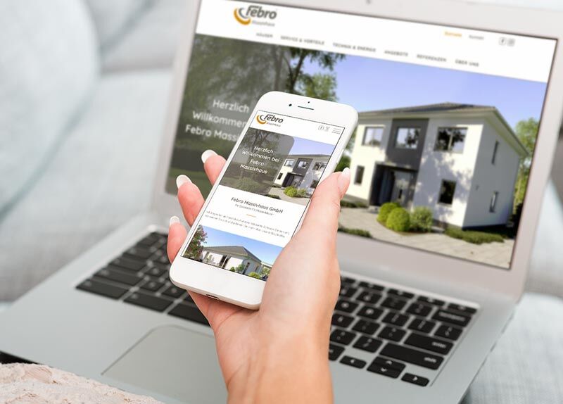 Multidevice-Vorschau der Febro Massivhaus – realisierte Webdesign-Referenz mit CMS