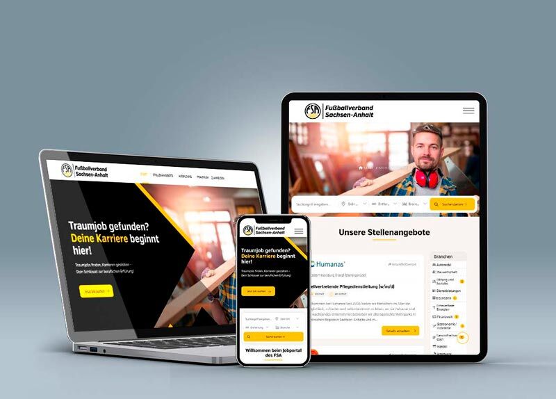 Multidevice-Vorschau der Fußballlandes&shyverband – realisierte Webdesign-Referenz mit CMS